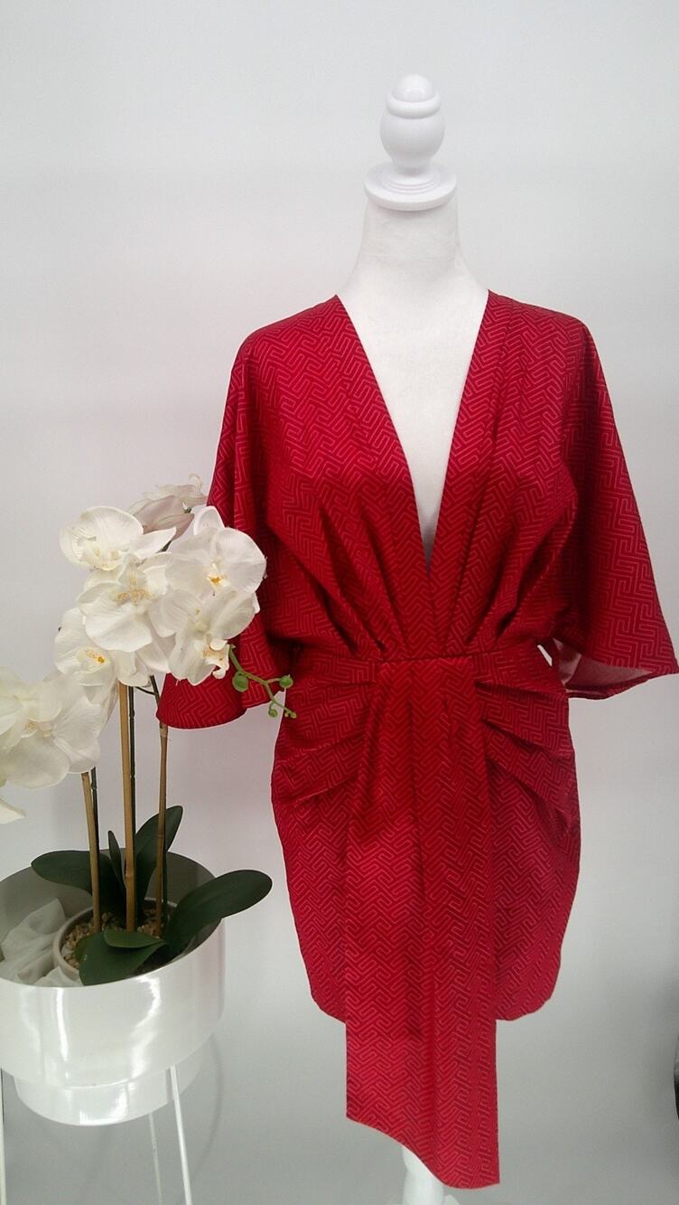 Moos Studio Designer Burnt Orange Kimono Style Party Chic Mini Dress 40/Small
